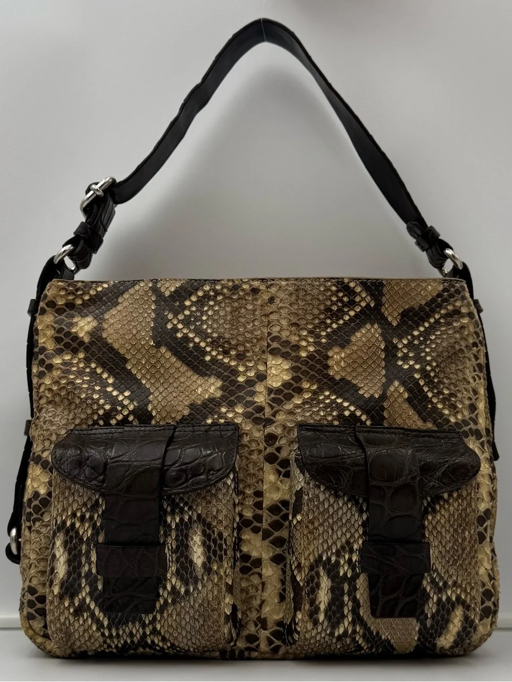 🐊COLOMBO 1937 MILANO • Exotic Crocodile & Python Shoulder Bag • Made in ITALY